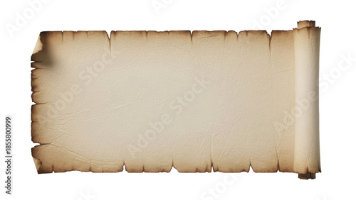 Fotografia Isolated ancient blank paper scroll, vintage document with ragged edges and curl