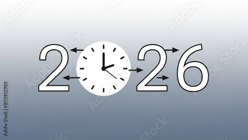 New year 2026 concept with clock turning back time to future date on gradient background