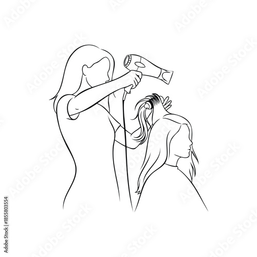 Hairdresser drying woman hair with hairdryer illustration
