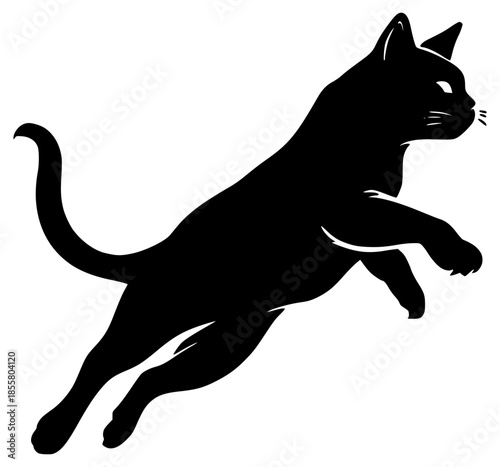 Jumping black cat silhouette illustration