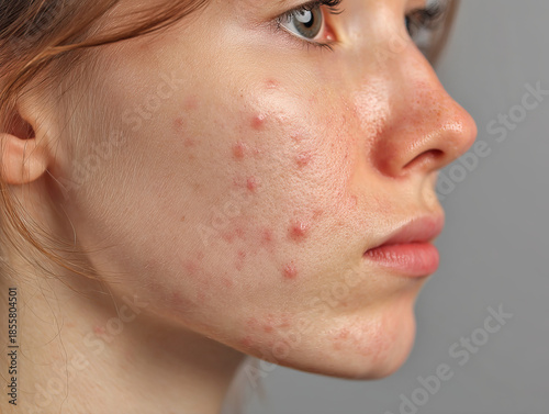 Close-Up Profile of a Teenage Face with Acne and Natural Skin Texture