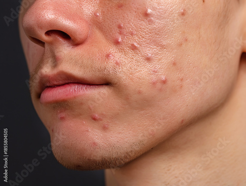 Close-Up Macro View of Cheek with Acne and Skin Imperfections
