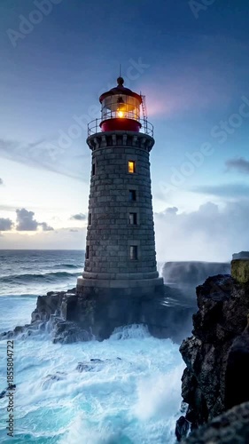 lighthouse on the coast with sea waves