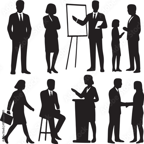Business Silhouette Illustration of Professionals in Office Activities