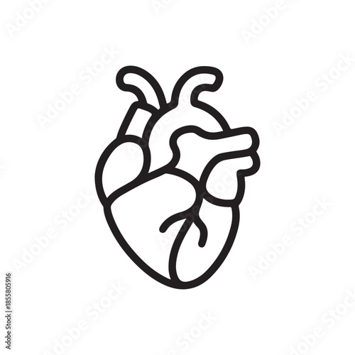 Detailed Human Anatomical Heart Line Icon for Cardiology and Medical Healthcare Science