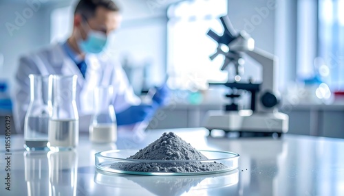 顕微鏡と試料を前にした研究者が進める科学実験の真剣な作業風景