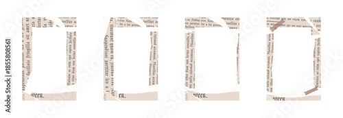 Torn vintage  ripped collage frames with old clipping texture. Newspaper borders for scrapbook. Old gazette news sheets. Trendy retro vintage paper cut, rip torn. Isolated vector illustration.
