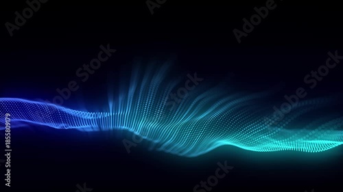 Music color wave of particles and lines. Big data visualization. Abstract blue background with a dynamic wave. 3d rendering.