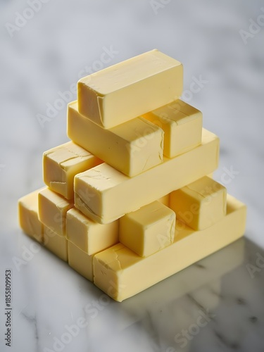 Butter sticks arranged on marble
