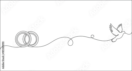 Wedding Rings and Dove Continuous Line Art Vector. Keywords: mbed illustration icon silhouette