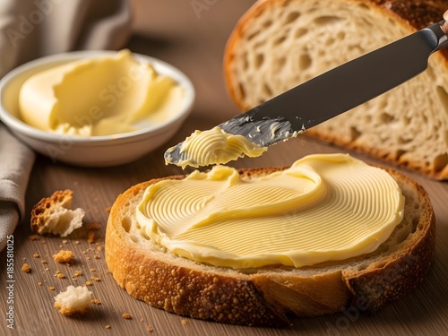 Butter being spread on sourdough toast

