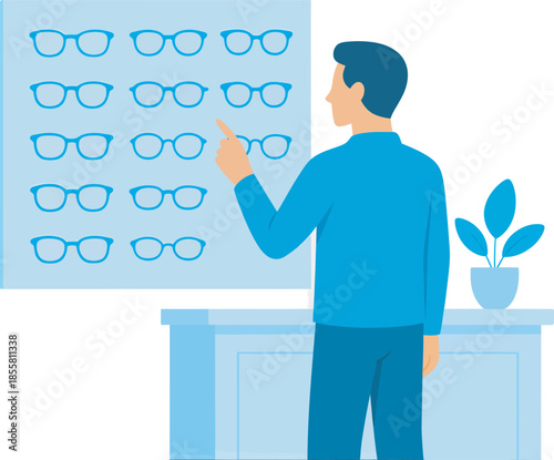 Optician Choosing Eyeglasses: An optician selects from a wall of eyewear. A scene that embodies vision, healthcare, and the art of seeing clearly.