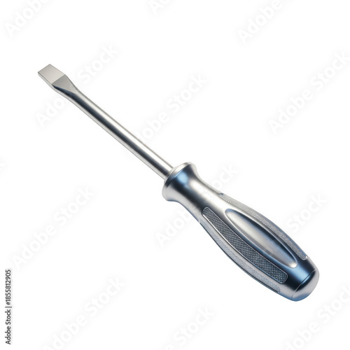 Metallic flathead screwdriver isolated on transparent background