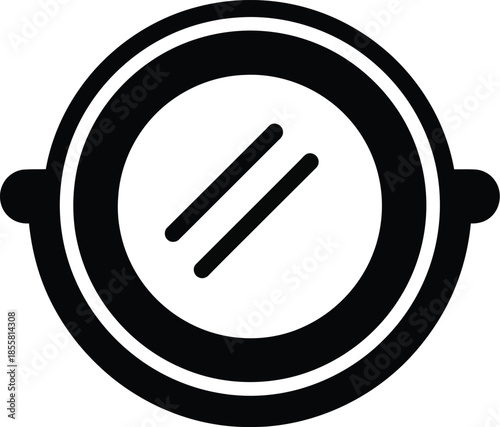 A black and white solid icon representing a round mirror or looking glass for user interface design