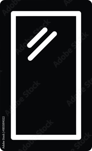 A black glyph icon of a full-length mirror with a reflective surface indication