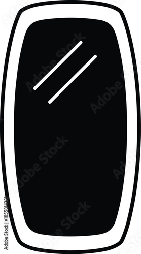 A minimalist black and white icon of an oblong mirror with rounded edges