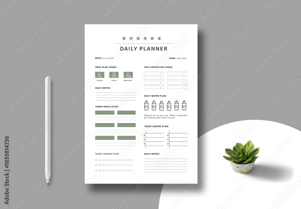 Daily Planner Template Layout Stock Template | Adobe Stock