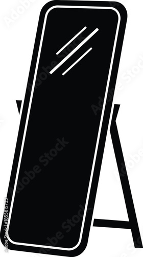 A black silhouette icon of a full-length mirror on a stand for dressing rooms