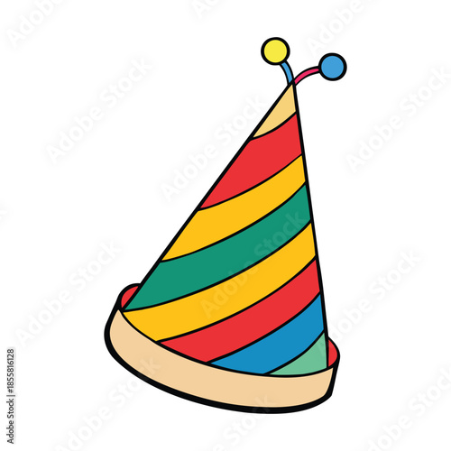 A crazy party carnival hat bursts with colorful stripes and bold patterns, spreading playful flair, festive energy, laughter, and nonstop fun at parades and celebrations.
