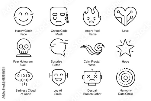 Pixel mask icon surprise harmony vector flame sadness ai smile synthetic emotion