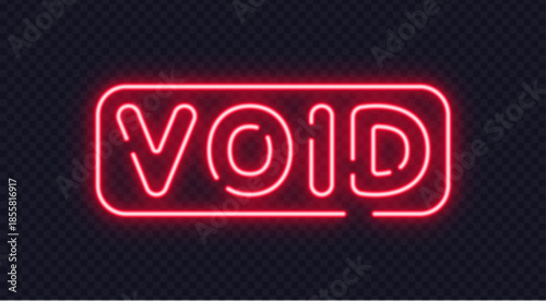 Red neon void sign with minimalist lettering, suitable for abstract concepts and sci-fi designs. Clean glow creates mysterious modern atmosphere.