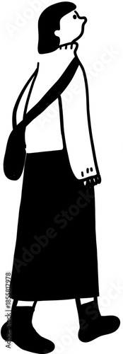 Woman looking up Line art Vector