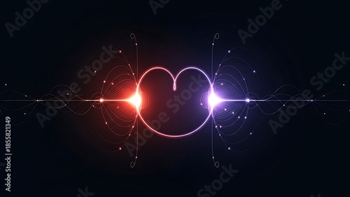 Glowing heart shaped light beam in dark space