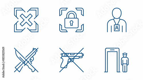 Vector Icons Set of Security and Safety Line Icons Set Prohibited Items Access Control and Metal Detector. Vector Illustration. EPS Editable