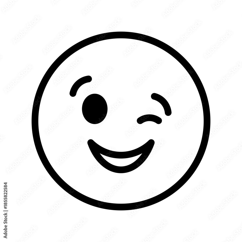 Fototapeta premium Winking smiley face line icon. Smile sign. Emoticon black symbol. Emotion, emoji concept. Vector illustration. Editable stroke. Flat design. Isolated on a white or PNG background.