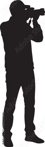 Photographer Silhouette with Camera on White Background Vector Illustration