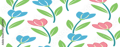 seamless pattern pink and blue tulip flowers spring floral