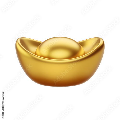 Golden Ingot on White Background
