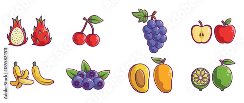  set of fruits cartoon vector illustration design vol 