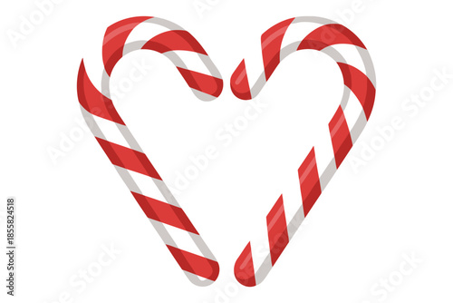Heart-Shaped Red and White Striped Candy Canes Isolated on White Background for Christmas Romance and Valentine's Day Holiday Design