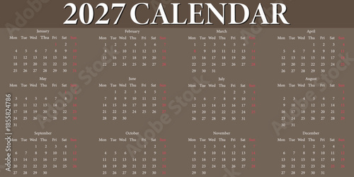 Simple editable vertical vector calendar set for years 2027 perfect for planning scheduling organizing personal and business use. Happy new year 2027 design 2027 logo text design. December 2027 vector