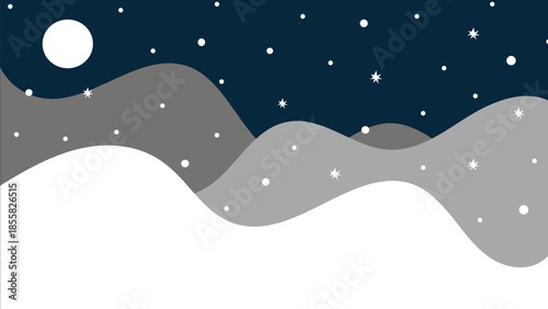 Simple Minimalist Vector of Hills in Winter Season With Snowfall 