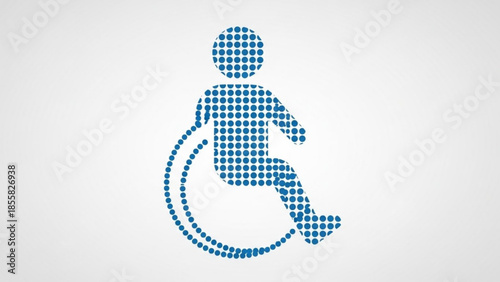 Blue dot pattern wheelchair user symbol on white background for accessibility and disability awareness