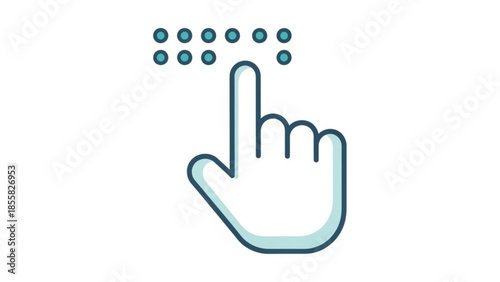 A hand icon with index finger pointing upwards and dots above it, representing digital interaction, technology and communication concept