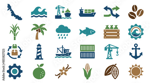 Vector Icons Set of Collection of Icons Representing Agriculture Industry and Trade. Vector Illustration. EPS Editable