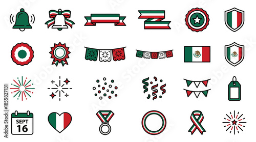 Vector Icons Set of Collection of Mexican Independence Day Icons and Symbols. Vector Illustration. EPS Editable