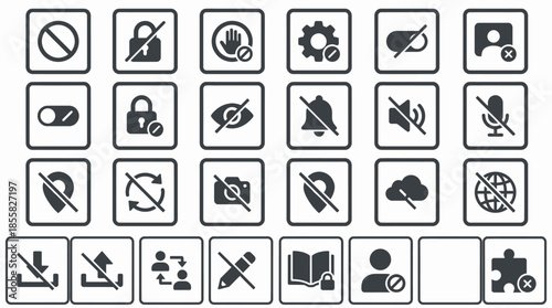 Vector Icons Set of Collection of various prohibition and restriction icons in black and white. Vector Illustration. EPS Editable