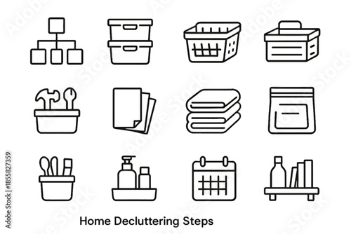 Tray crate decluttering set bins vector organizer kitchen icon icons stack open