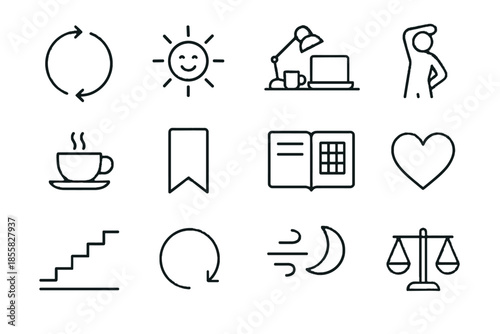 Symbol sun routine moment vector minimalist gentle icons pause icon habit desk