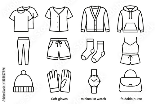 Band socks basic structured icons closet purse hoodie foldable minimalist icon vector