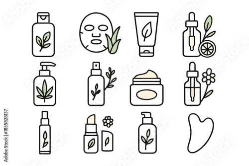 Hemp icons toner skincare natural vector nourishing tool treatment tea cleanser icon
