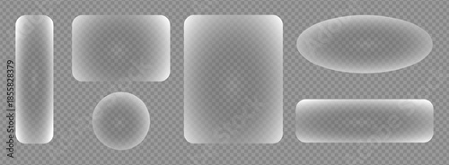 Liquid glass button interface, light frame banner set, glass panel set for mobile and web app, tech board frame in futuristic style. Light png banner collection with glow effect, vector illustration.
