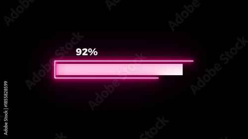 Progress Bar Loading Animation Showing 0 to 92 Percent Completion in Digital Interface with Dark Background and Neon Pink Glow