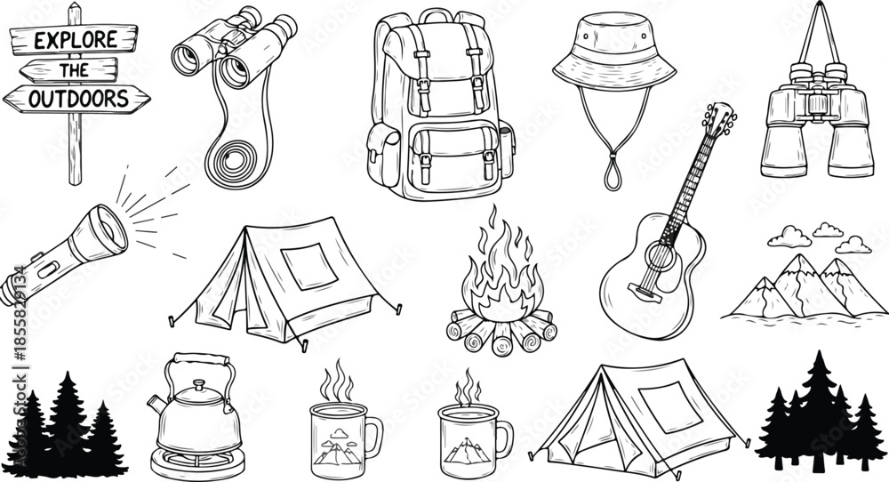 Obraz premium Camping and outdoor adventure illustration