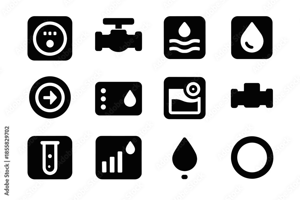 Fototapeta premium Optional black icon inside icons look consumption vector block smart water tile