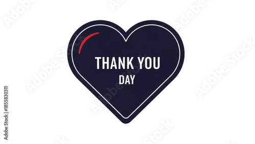 Heartfelt expression of gratitude on thank you day with a navy blue heart and white text on a plain white background